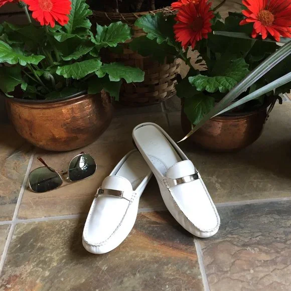 Ralph Lauren White Leather Mindy Mule/Slide - Picture 4 of 16
